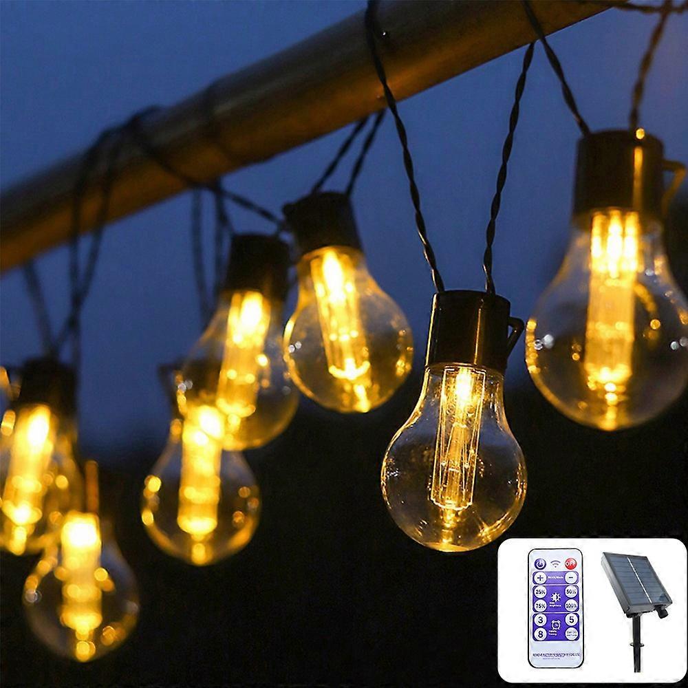 9m 20-Light Solar Powered Edison Bulb String Light Waterproof Yard Garden Light with Remote Control