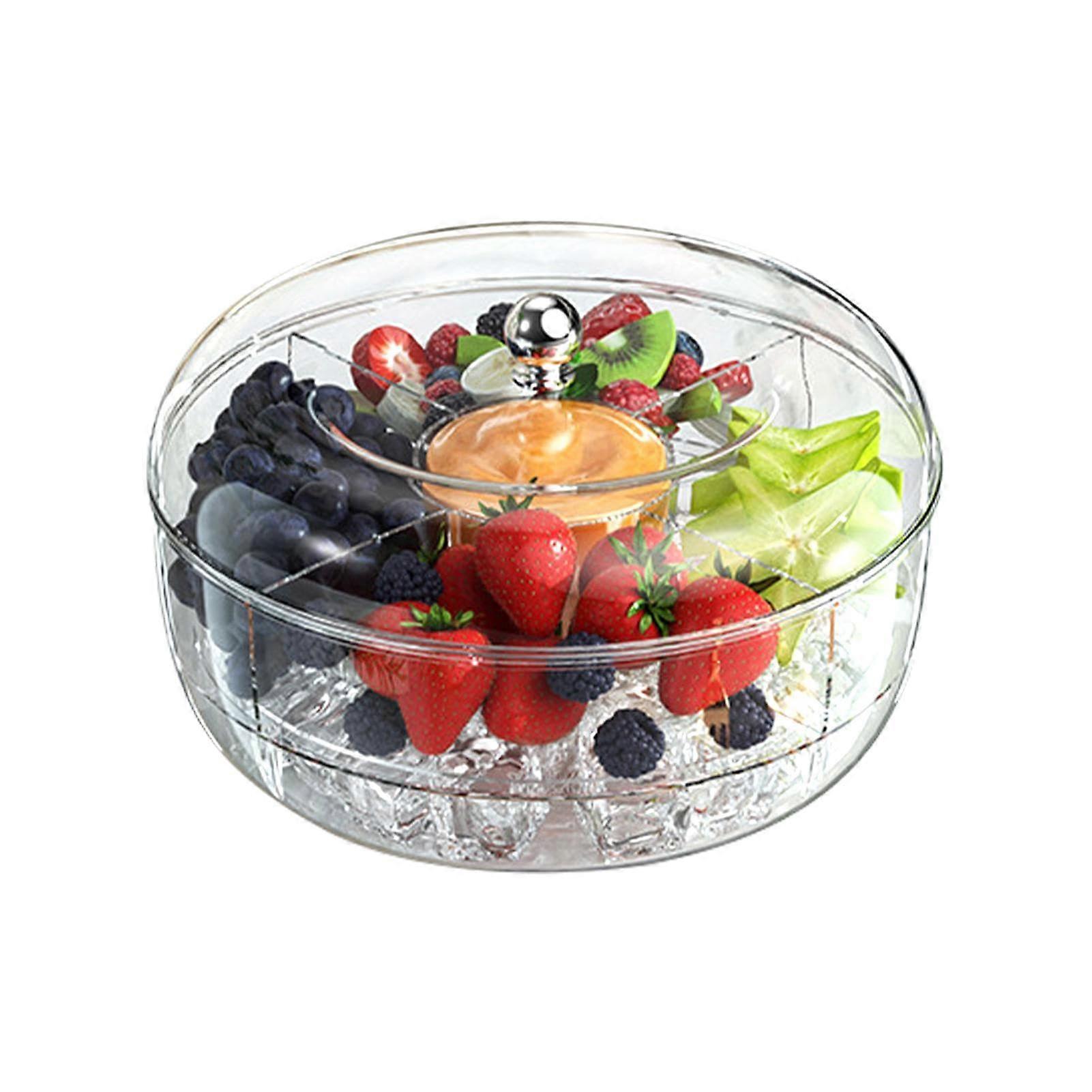 Serving Tray with Lid, 360° Rotating Snack Container, 5 Compartment Fruit and Vegetable Server for Picnic