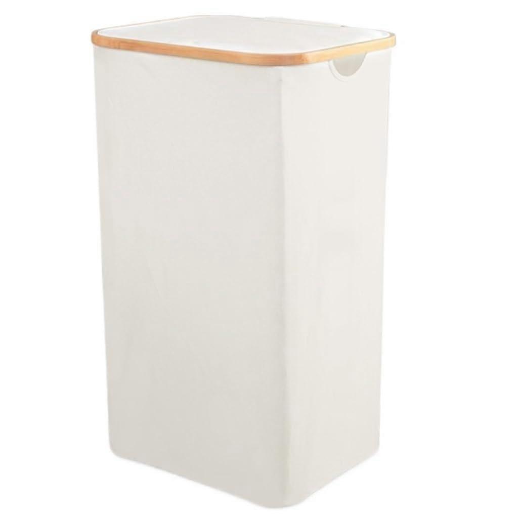Collapsible Laundry Basket with Lid Large Capacity Clothes Hamper with Bamboo Handles White