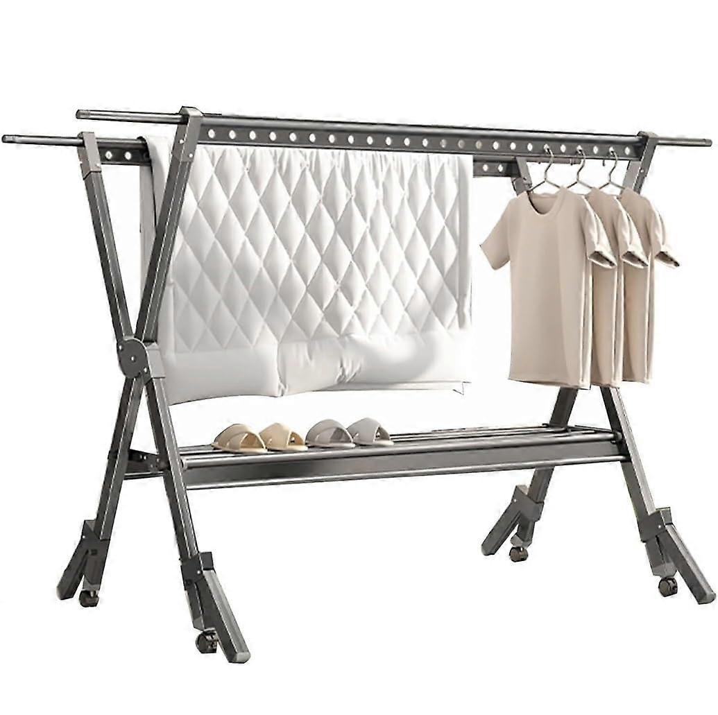Clothes Drying Rack Foldable Aluminium with Lockable Wheels Indoor Outdoor Space Saving Airer 250cm