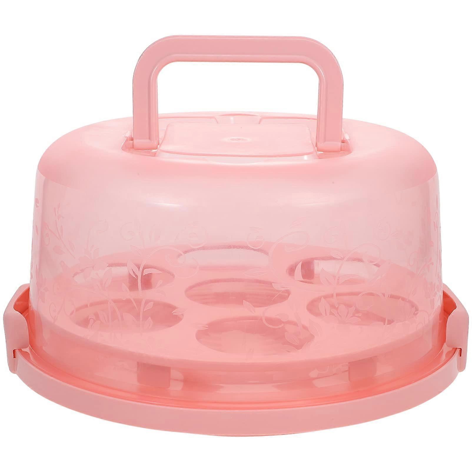 Cake Carrier with Lid and Inserts for Cupcakes, Transparent Storage Box with Locking Handle Pink