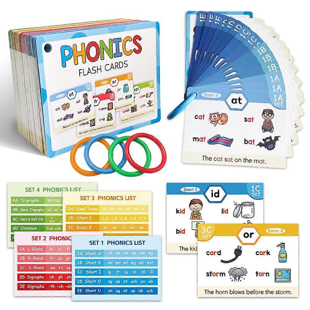 Phonics Flash Cards for Kids Learning to Read, 118 DoubleSided CVC Digraphs Blends, Progressive Phonics