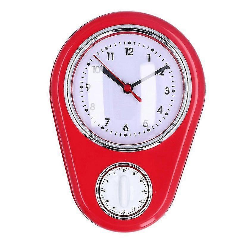 Retro Kitchen Timer Wall Clock, Multi-Function Wall-Mounted Silent Operation Quartz Clock 9 Inch Red