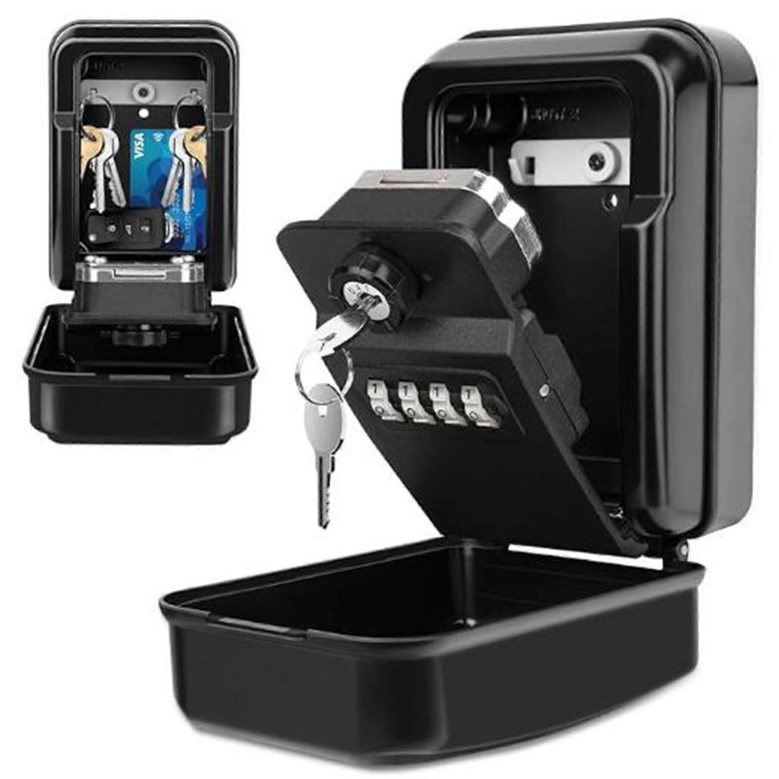 Key Lock Box Wall Mount Outdoor Black, Weatherproof Secure Code Lock, RustProof Key Safe for Home Office Garage