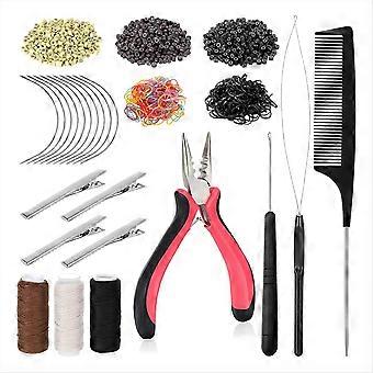 Hair Extension Tools Kit, 600 Silicone Lined Micro-Rings, 1 Plier, 2 Hook Needle Pulling Loop, 10 Cu