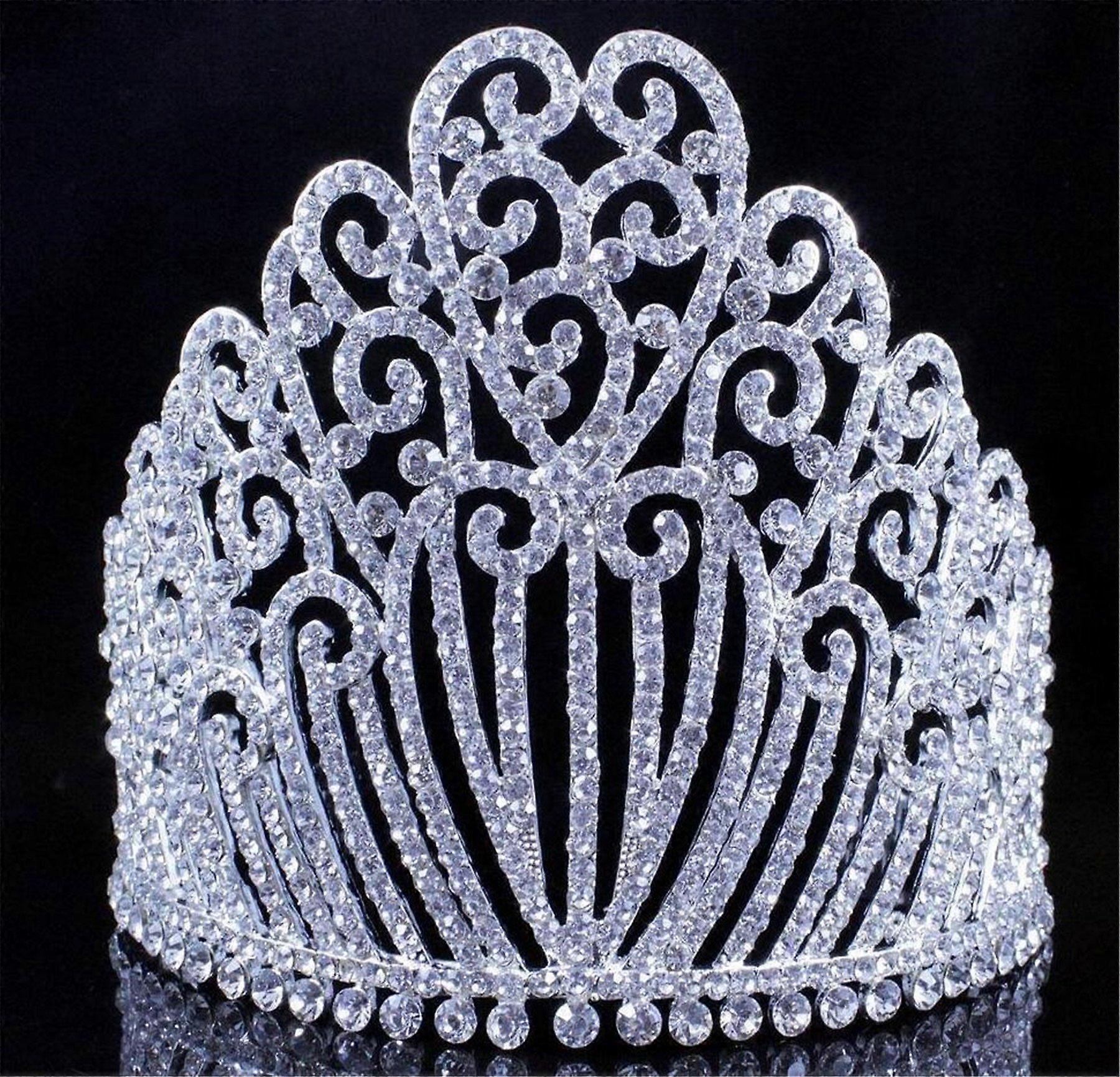 Large Heart Shaped Austrian Crystal Tiara with Full Coverage and Secure Side Combs for Brides