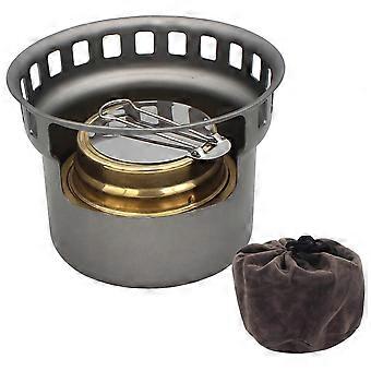 Fogão a álcool de titânio ultraleve e dobrável para camping, trilhas, mochilão e cozinha ao ar livre.
