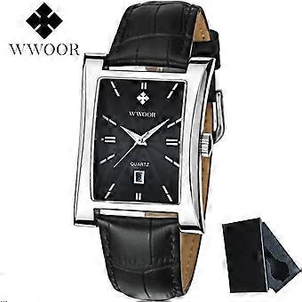 Fyrkantiga klockor för män, läder, fyrkantig klocka med datum, original, vattentät, analog, kvarts, mode, affärsmässig, casual, armbandsur