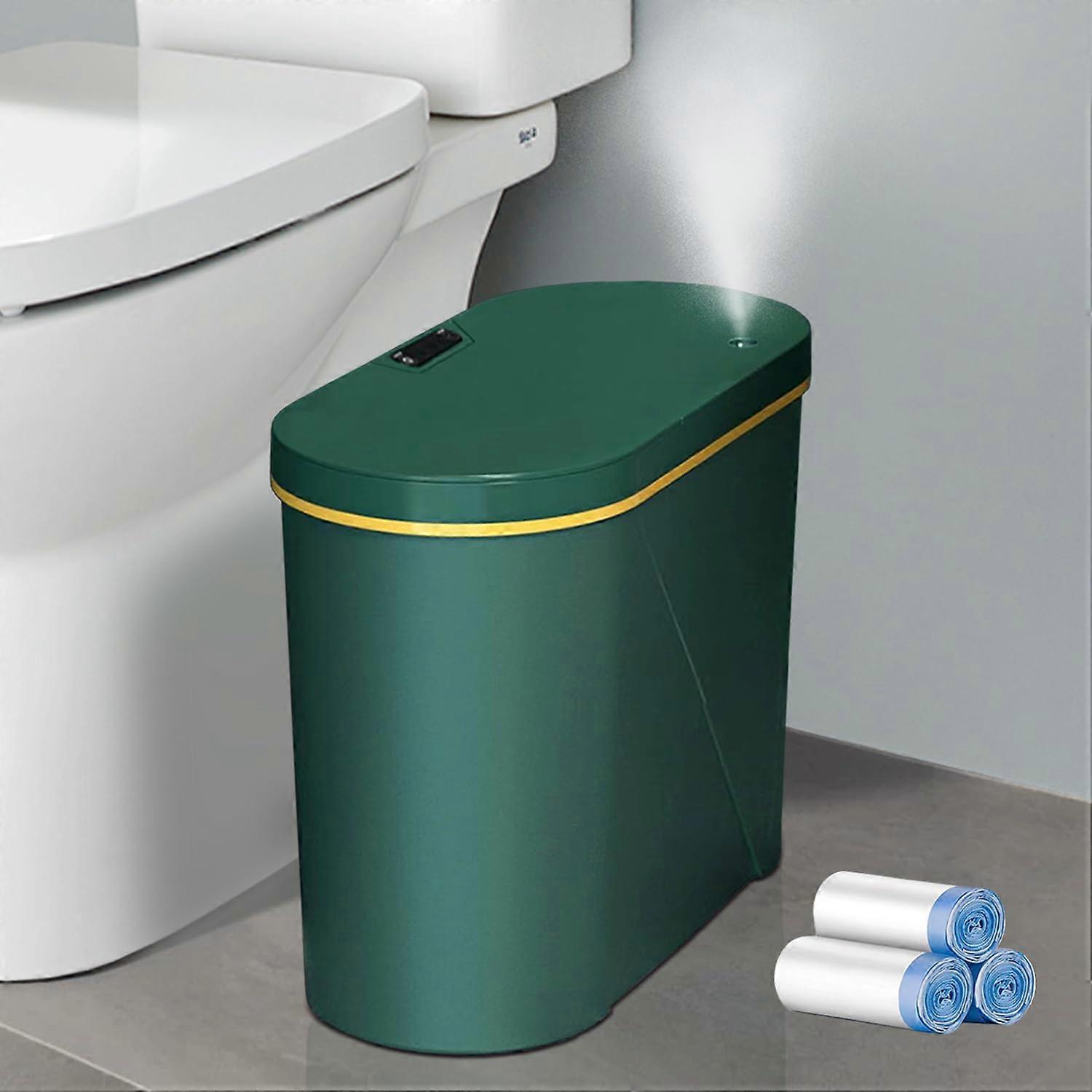 Automatic Trash Can with Lid and Oil Diffuser, Touchless Motion Sensor, 4 Gal USB Slim Bin Green