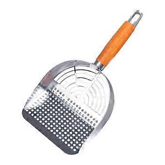 Stainless Steel Cat Litter Scoop with Wooden Handle, Sifting Mesh Design for Efficient Cleaning