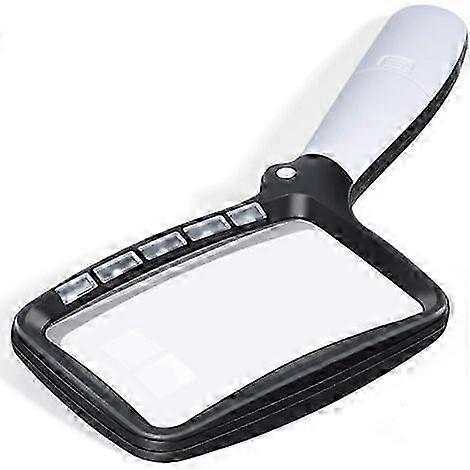 Rectangular reading magnifier with 5 LED lights, 3X magnification, suitable compatible with the elderly or visually impaired, compatible with checking