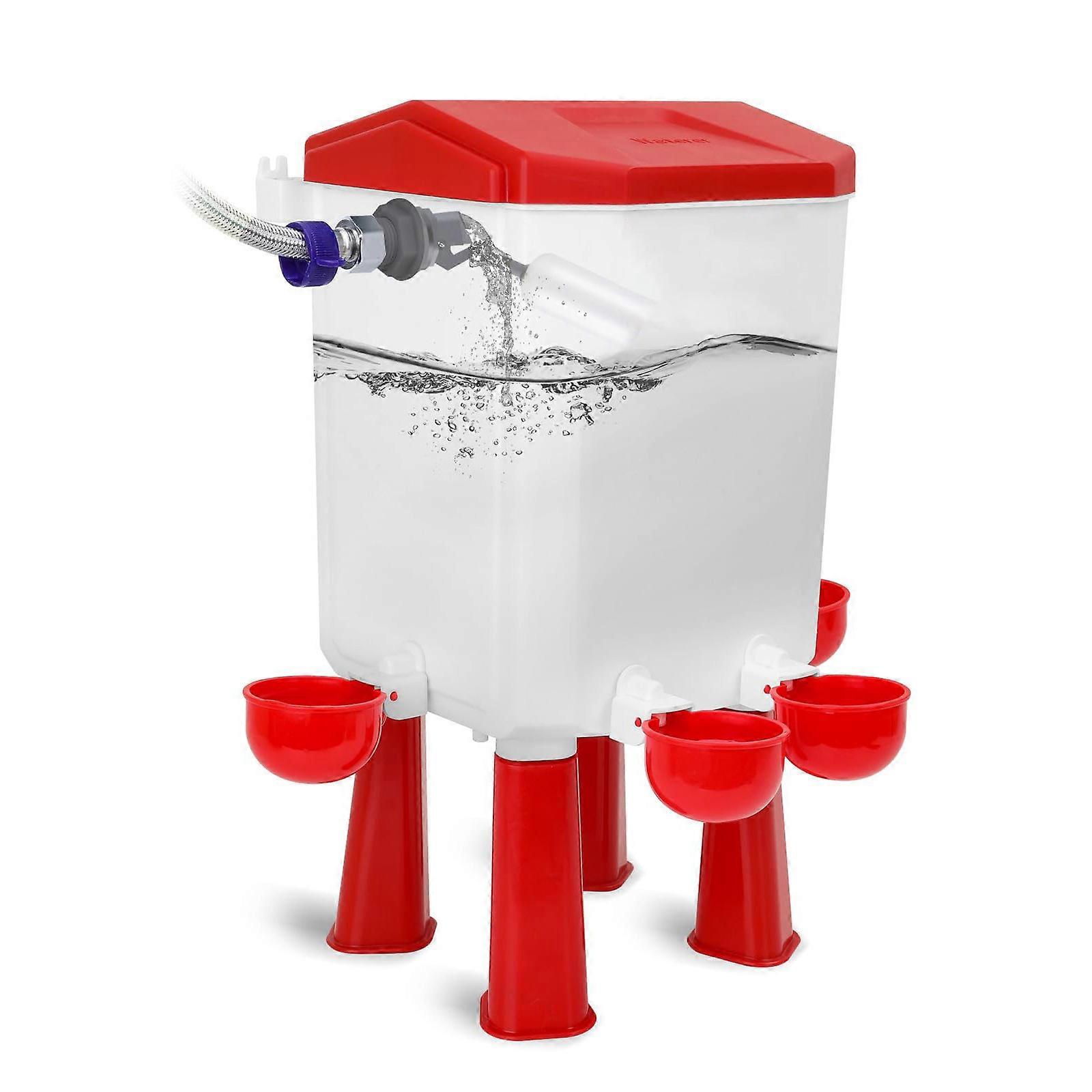 Poultry Waterer With Float Valves Automatic Refilling Systems Chicken Elevated Drinking Container For Chicken Ducks Geese  Red