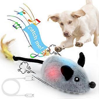 Rechargeable Interactive Moving Dog Toys with Lights & Auto-Turn, Escaping Squeaky Mouse Toys for Small Medium Large Dogs & Cats