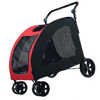 Multifunctional Dog Walkers Cart With Spacious Compartment And Foldable Frame 4 Wheel Pet Strollers Adjustable Handle  Red