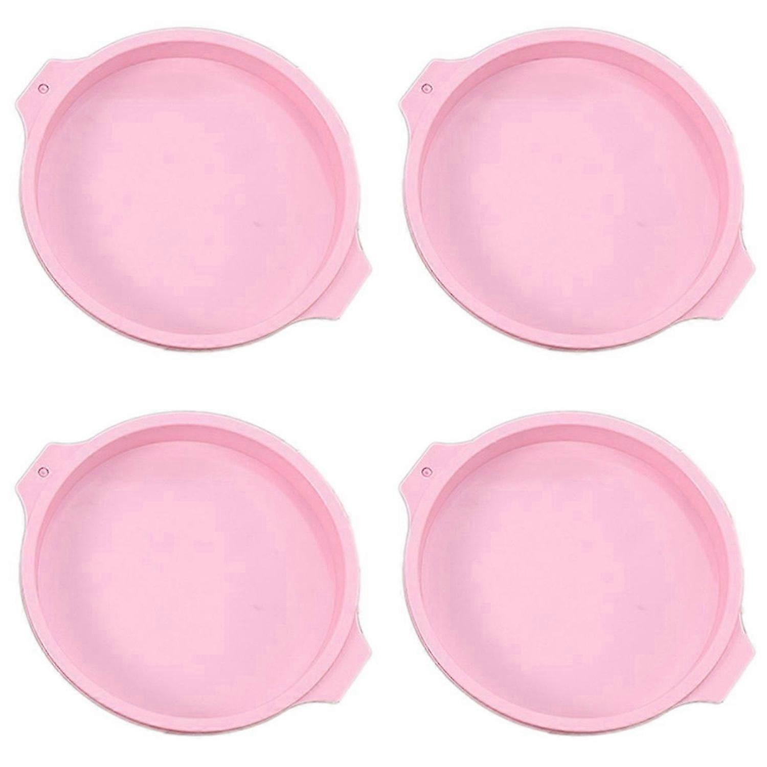 4Pcs Cake Pan Round Cake Layer Set Silicone Bakeware Mold,Pink,8Inch