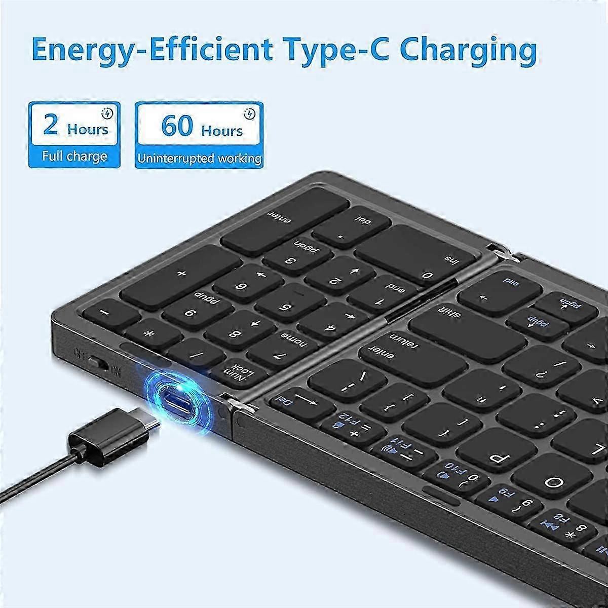 Foldable , USB Rechargeable Wireless Keyboard for IOS, Android, Windows PC Laptop Smartphone-
