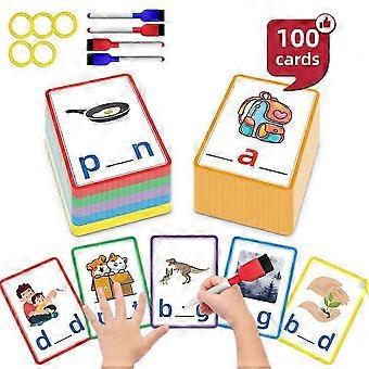 100 Stück Lernkarten für Kinder mit englischer Rechtschreibung, Phonics & CVC-Wortschreibkarten, interaktives Lernen für Kleinkinder, perfekt für den Heimunterricht und das Klassenzimmer