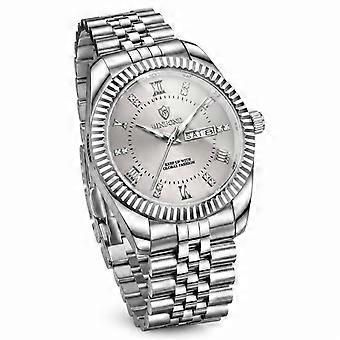 BINBOND Men's Quartz Watch White Steel Grey Dial Dual Calendar Luminous Business Fashion Wristwatch JY