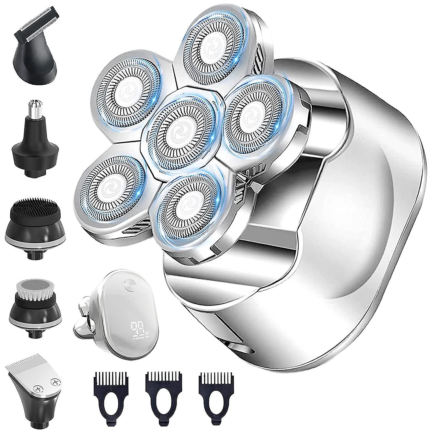 Upgraded Bald Head Shaver For Men, 6 In 1 Head Razor For Bald Men Waterproof Electric Led Display Rotary Shaver