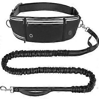 Dog Leash, Hands-Free Dog Leash, Elastic Jogging Leash 160-220cm, Anti-Pull, Reflective, Adjustable Belt, Double Handle for Running and Walking