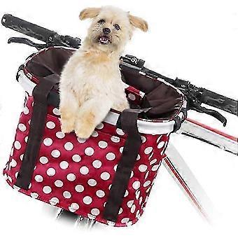 Fietsmand Verwijderbare Vouwfiets Front Basket Cute Patroon Verwijderbare Quick Release Mountain Bike Dames Picknick Winkelen Woon-werkverkeer, Rood