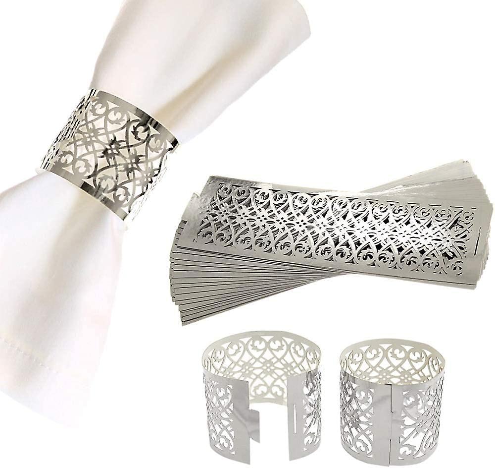 100 Pcs Premium Napkin Rings Laser Cut Foil Paper Napkin Holder For