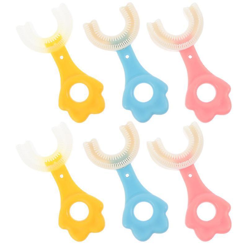 9X4.5cm Assorted Color-2 Toothbrush Covers 6pcs U-shape Kid Toothbrushes Comfortable Handheld Tooth