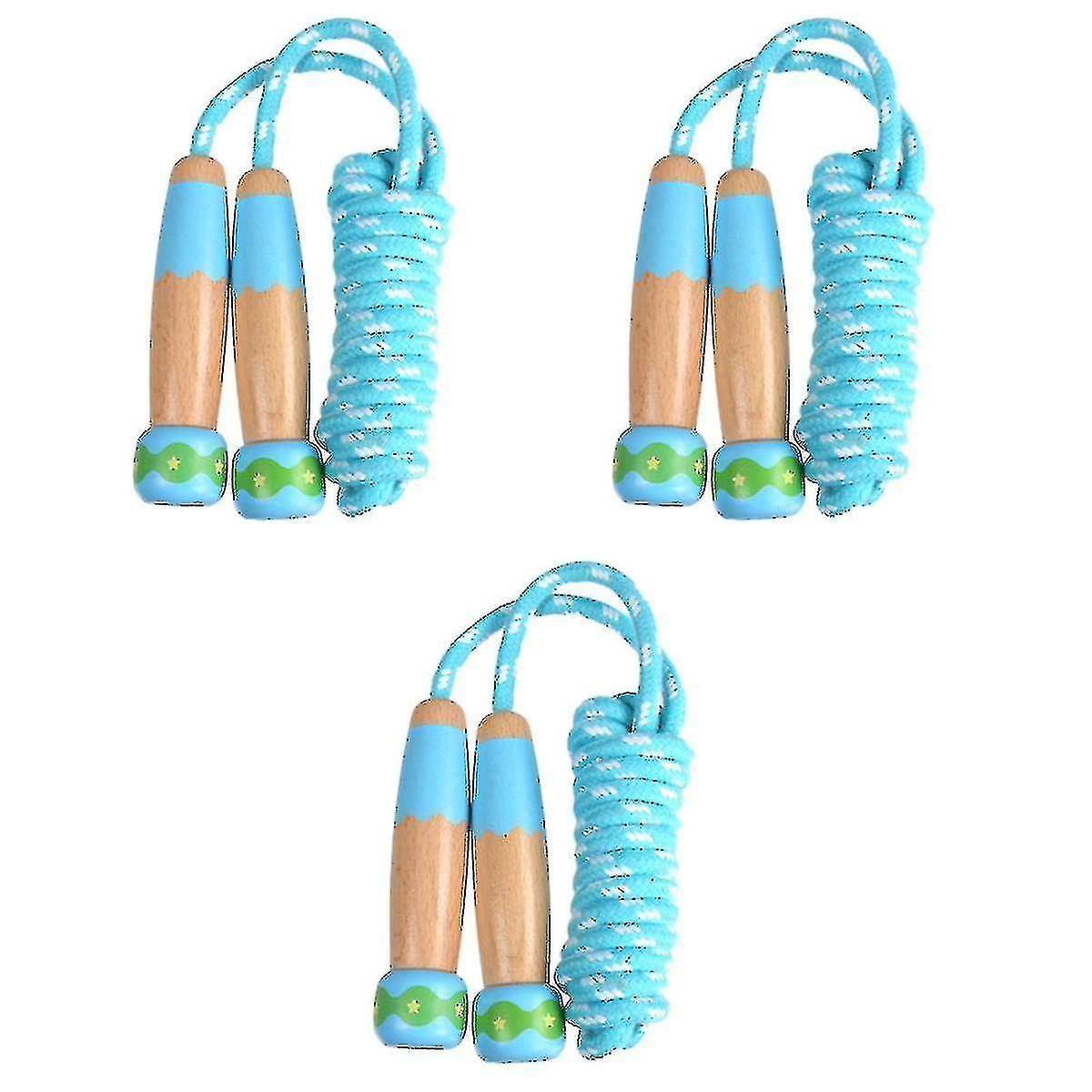 3pcs Wooden Handle Jump Rope Jumping Exercise Equipment Jump Rope for School Home Students Kids (Sky-blue)