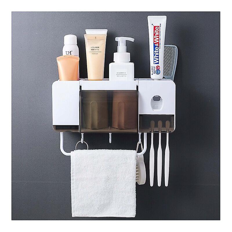 Bathroom Wall Mount Suction Wall Mounted Toothbrush Holder 2 Cups=