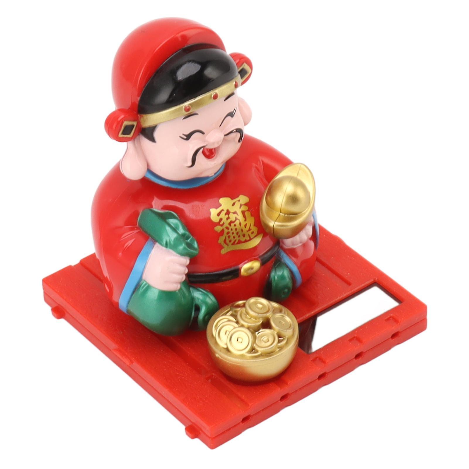 God of Wealth Decoration Solar Powered Fortune Ornaments with Nodding Head for Car Dashboard and Cake Decor Chinese New Year Gift