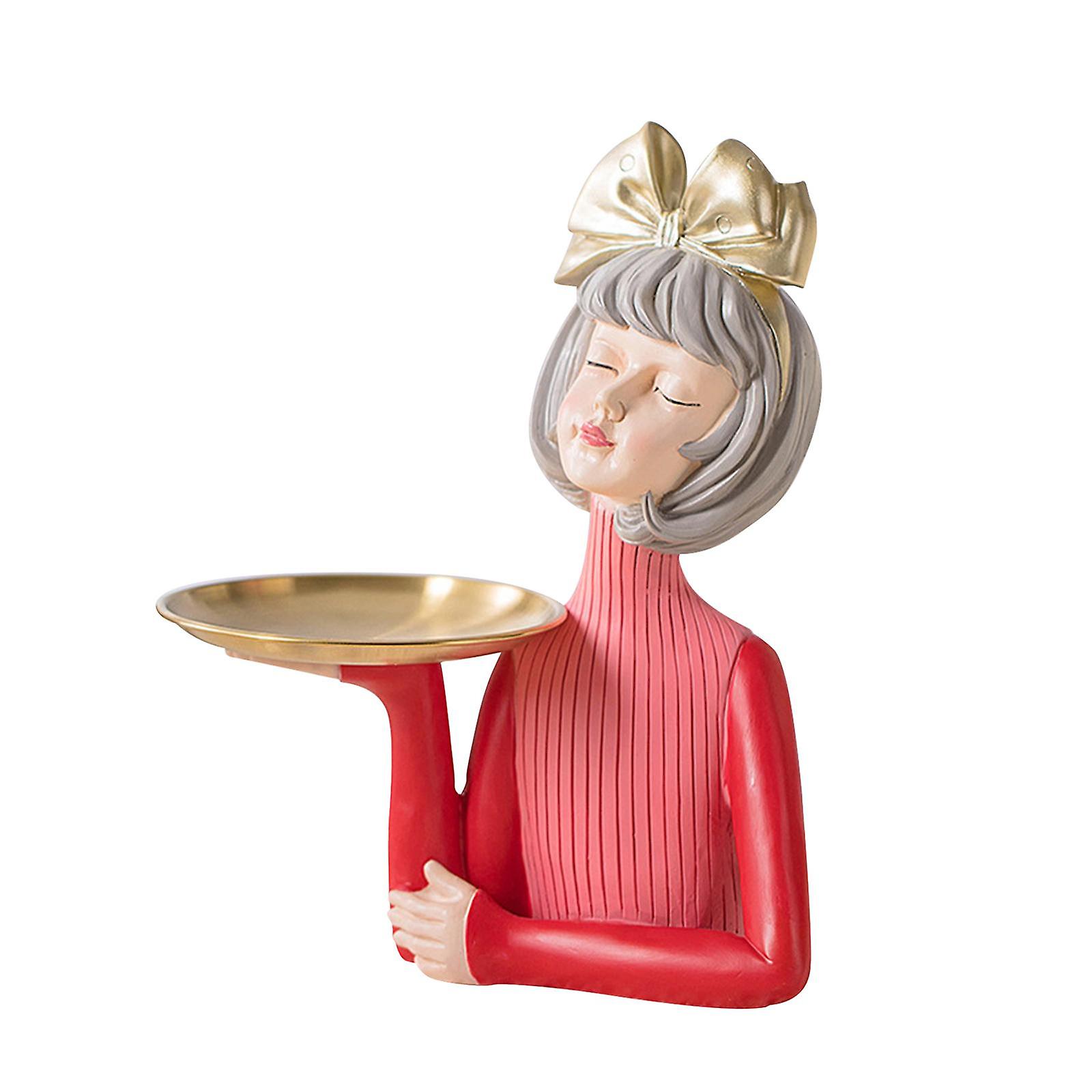 Mehrzweck-Mädchen-Statue mit Tablettfigur für Tischschrank Eingangsbereich Aureate Bogen