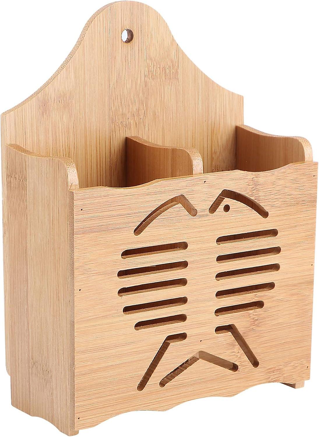1 PC Box Tableware Storage Box Chopstick Rack Tableware Storage Rack Tableware Wooden Tableware Kitchen Chopstick Cage Storage Rack Bamboo Fish Shape