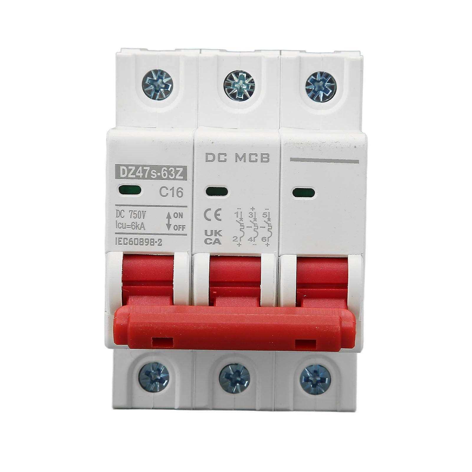 3P DC Circuit Breaker 6000A Breaking Capacity Mini Safety Circuit Breaker for Solar Photovoltaic System 16A 750V 