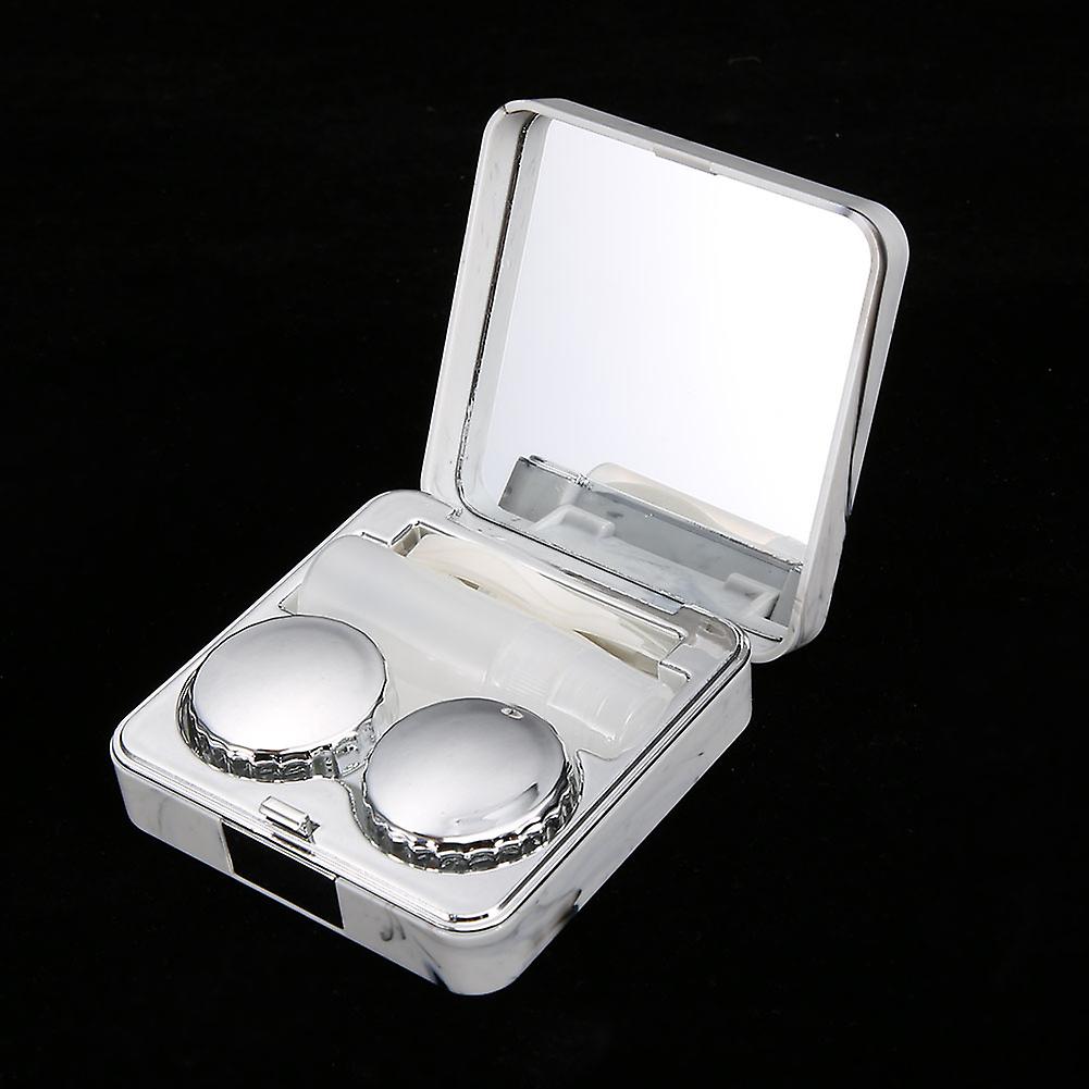 Portable Contact Lens Case with Mirror Silver 6.7x6.7x2.3cm