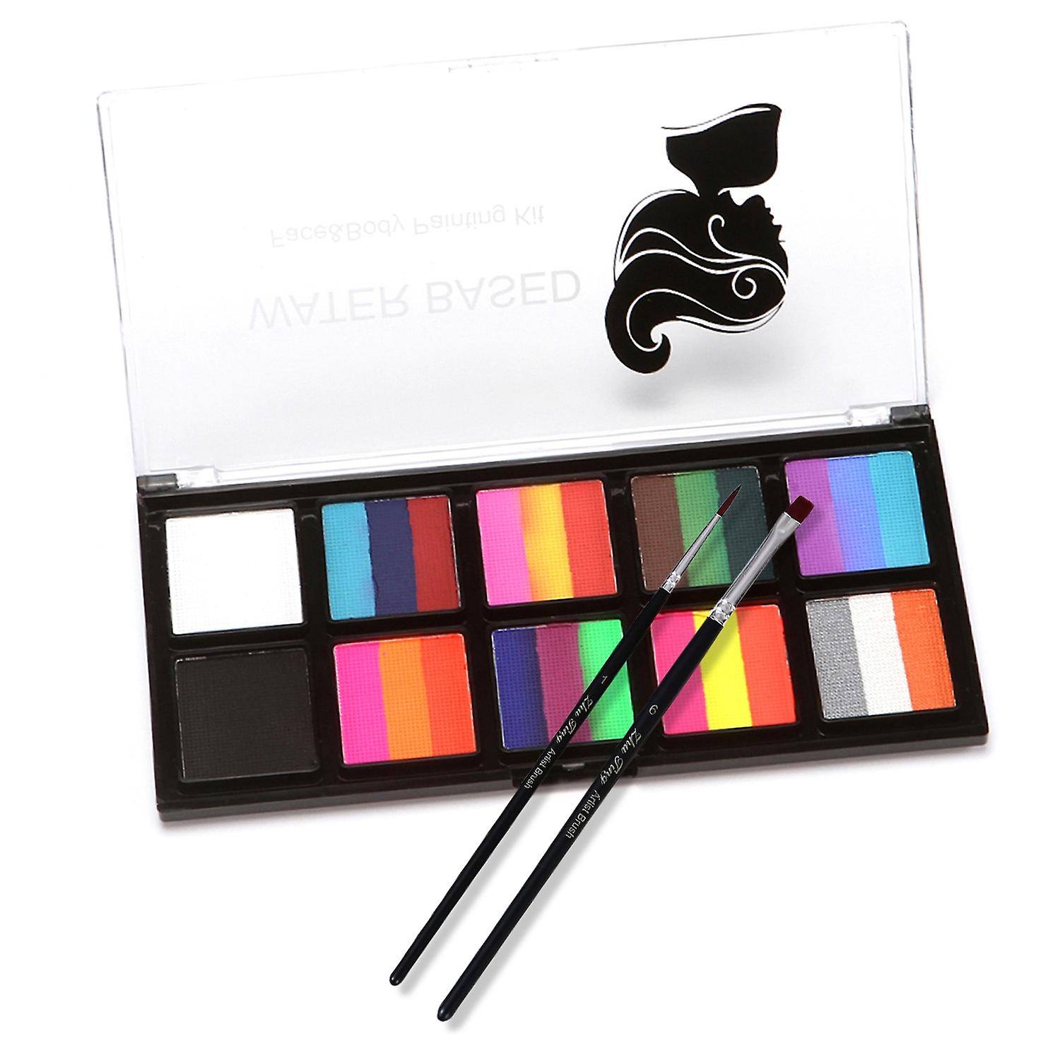 Professional Face & Body Painting Kit 12 Colors Rainbow Water Activated Paints Split Cakes Palette M