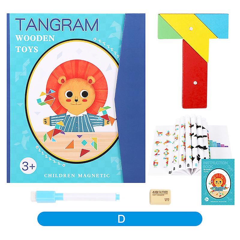 Colorful Wooden Magnetic Tangrams Puzzle Kids Educational DIY Toy Early Education