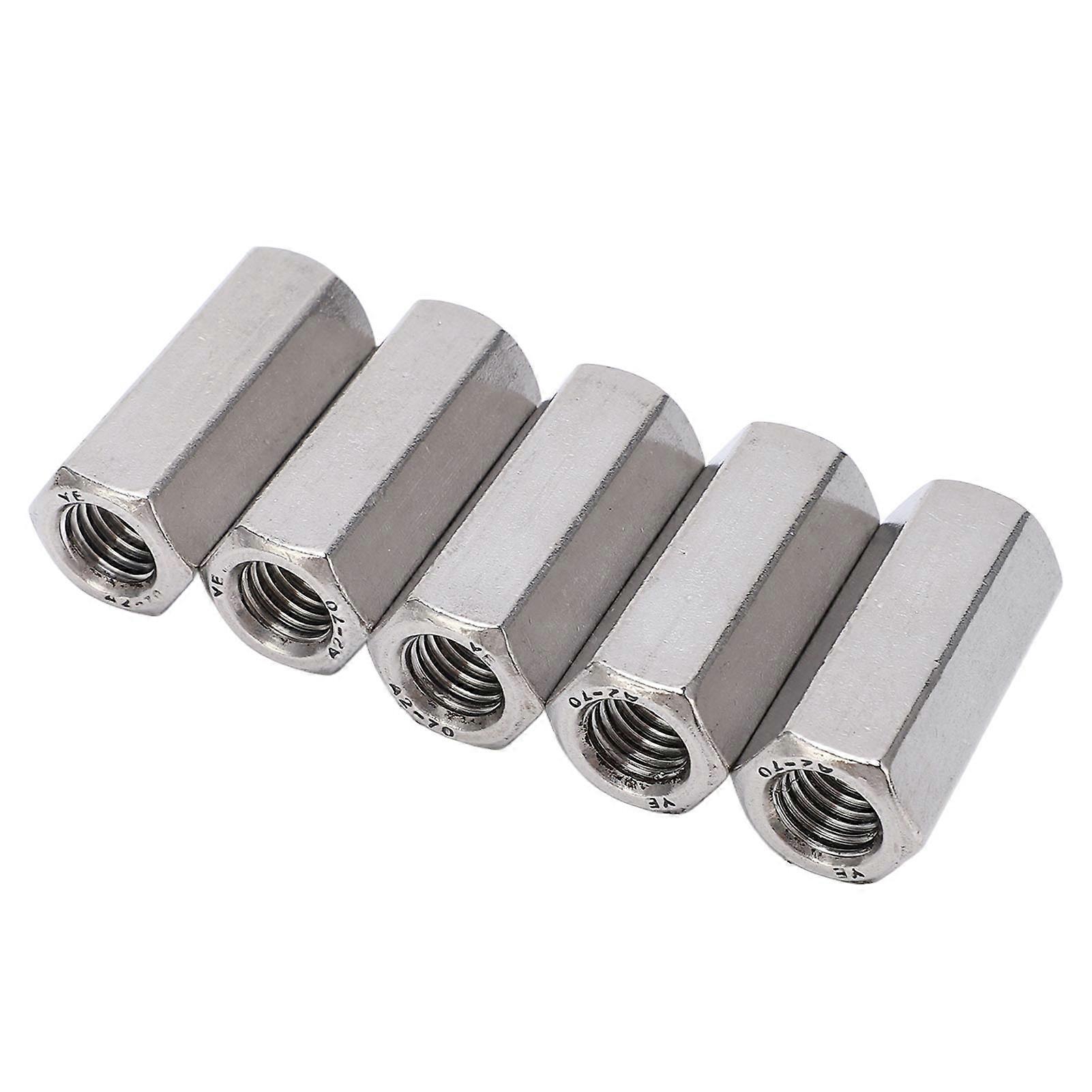 5Pcs M12x1.75-19-L45mm Écrous d’accouplement hexagonaux argentés en acier inoxydable