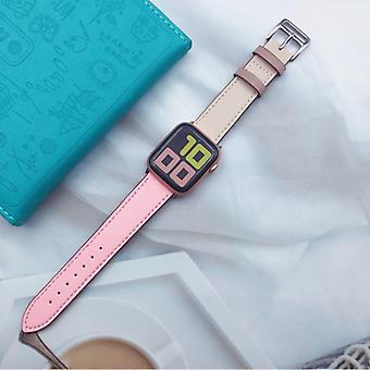 Stuff Certified® Leather Strap for iWatch 42mm - Bracelet Wristband Durable Leather Watchband Stainless Steel Clasp Pink-White