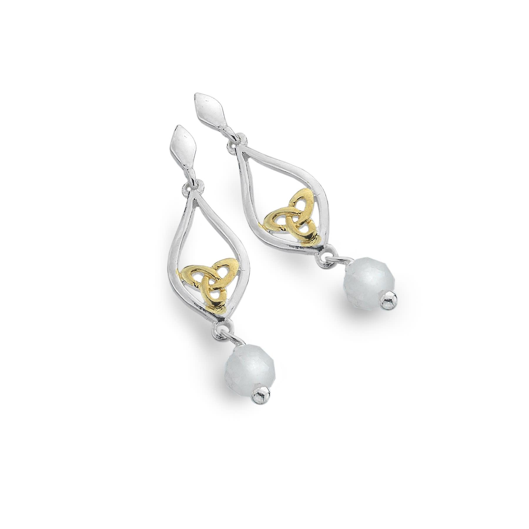 Sterling Silver Earrings - Celtic Knot + Moonstone + Gold Plated + Teardrop