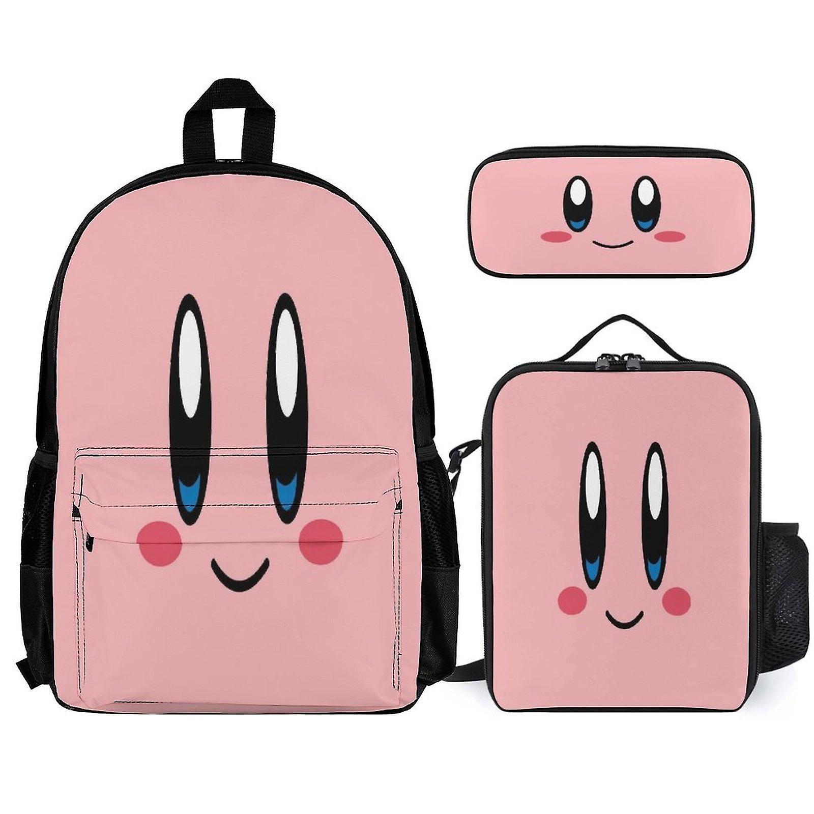 Kirby Backpack 3 Piece Set Laptop Backpack with Pencil Case Lunch Bag Combination