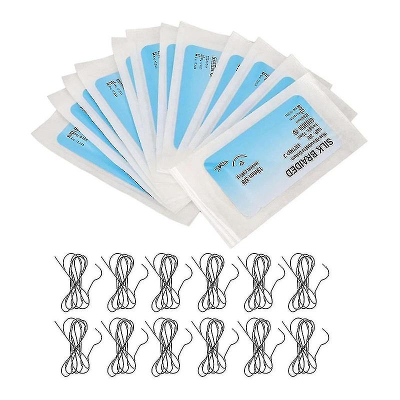 12Pcs Suture Set, Silk Thread Suturing Kit with CurvedNeedle Wound Suture Practice Thread for Clini