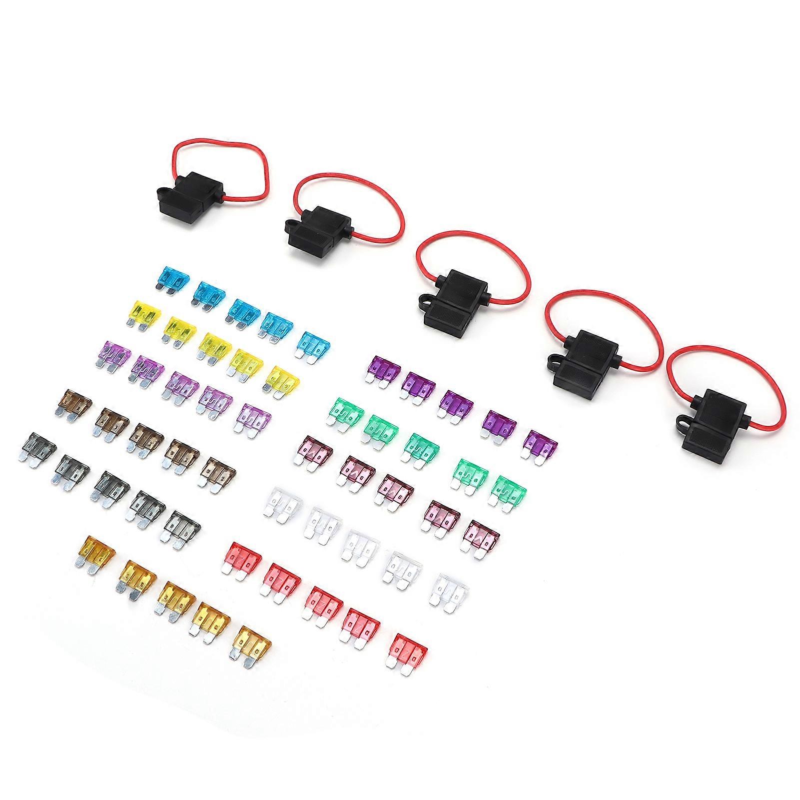 12 AWG Fuse Holder In Line ATO ATC Type 1‑40A 32VDC with 55PCS Fuses for Standard Regular Blade