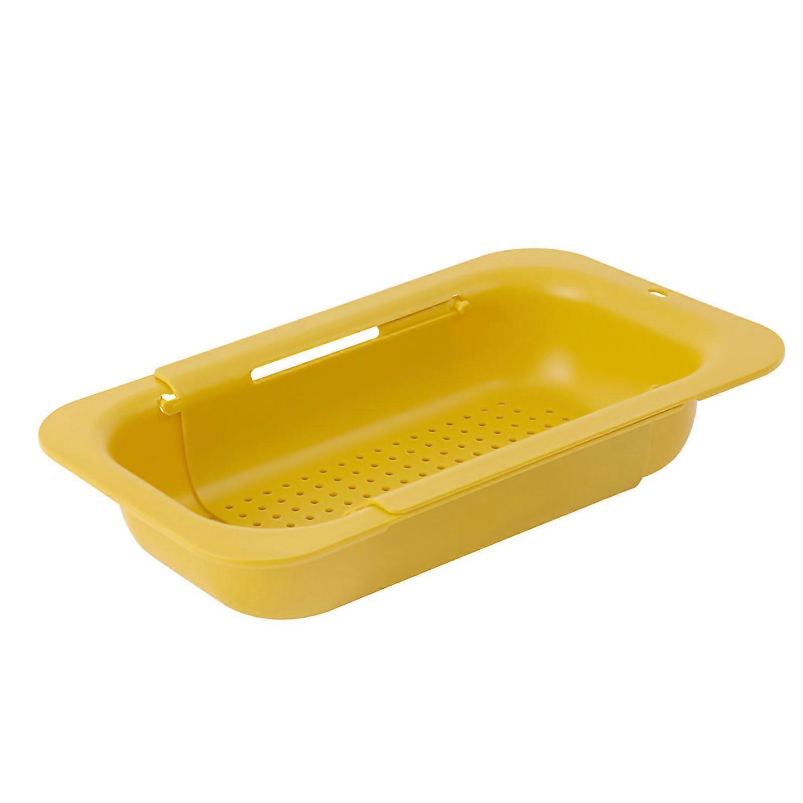 Retractable Sink Basket Rectangular Multifunctional Thicken Durable Pp Drain Basket For Vegetable Fruit Yellow