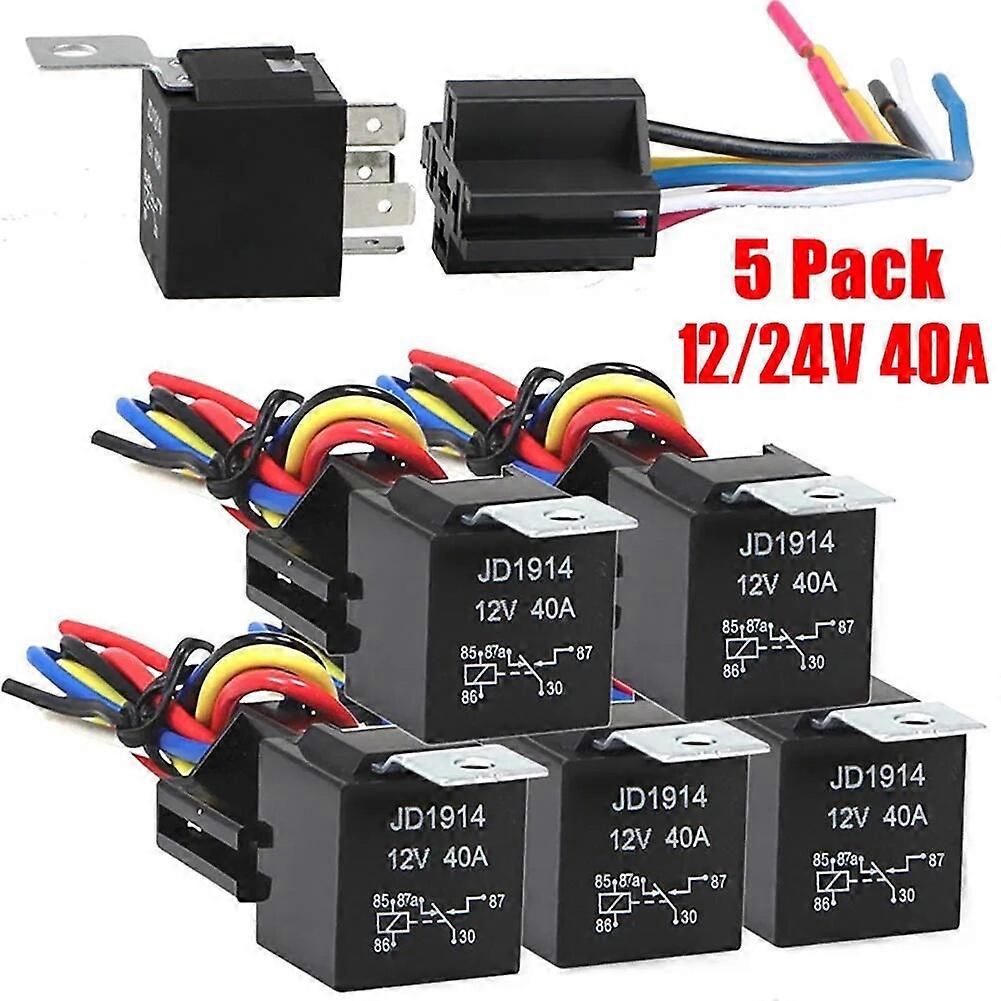 Waterproof Car Relay 12 V/24 V And Harness Heavy Duty 5~Pin SPDT Automotive Relay 40 A With Black Red Copper Terminal Auto Relay ST1M165