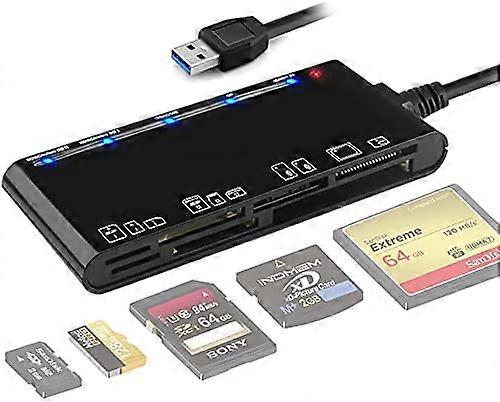 PIAO Card Reader USB 3.0, 7 In 1 Memory Card Reader, USB 3.0 High Speed CF/SD/TF/XD/MS/Micro SD Card Solt All In One Card Reader for Windows XP/Mac OS