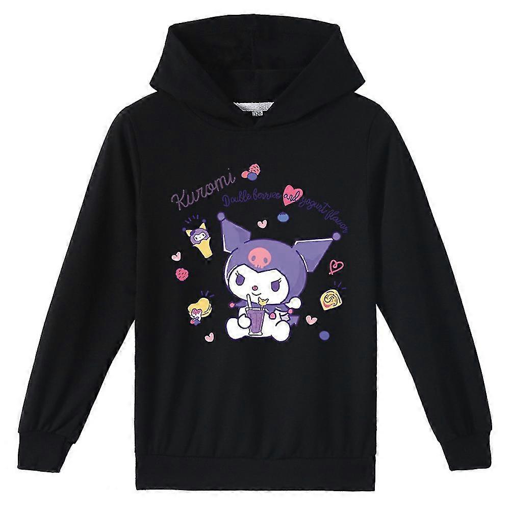 Kawaii Kuromi الاطفال الفتيات عارضة هوديي قميص من النوع الثقيل لطيف الكرتون أنيمي Kuromi المطبوعة البلوز البلوز مقنعين هودي قمم