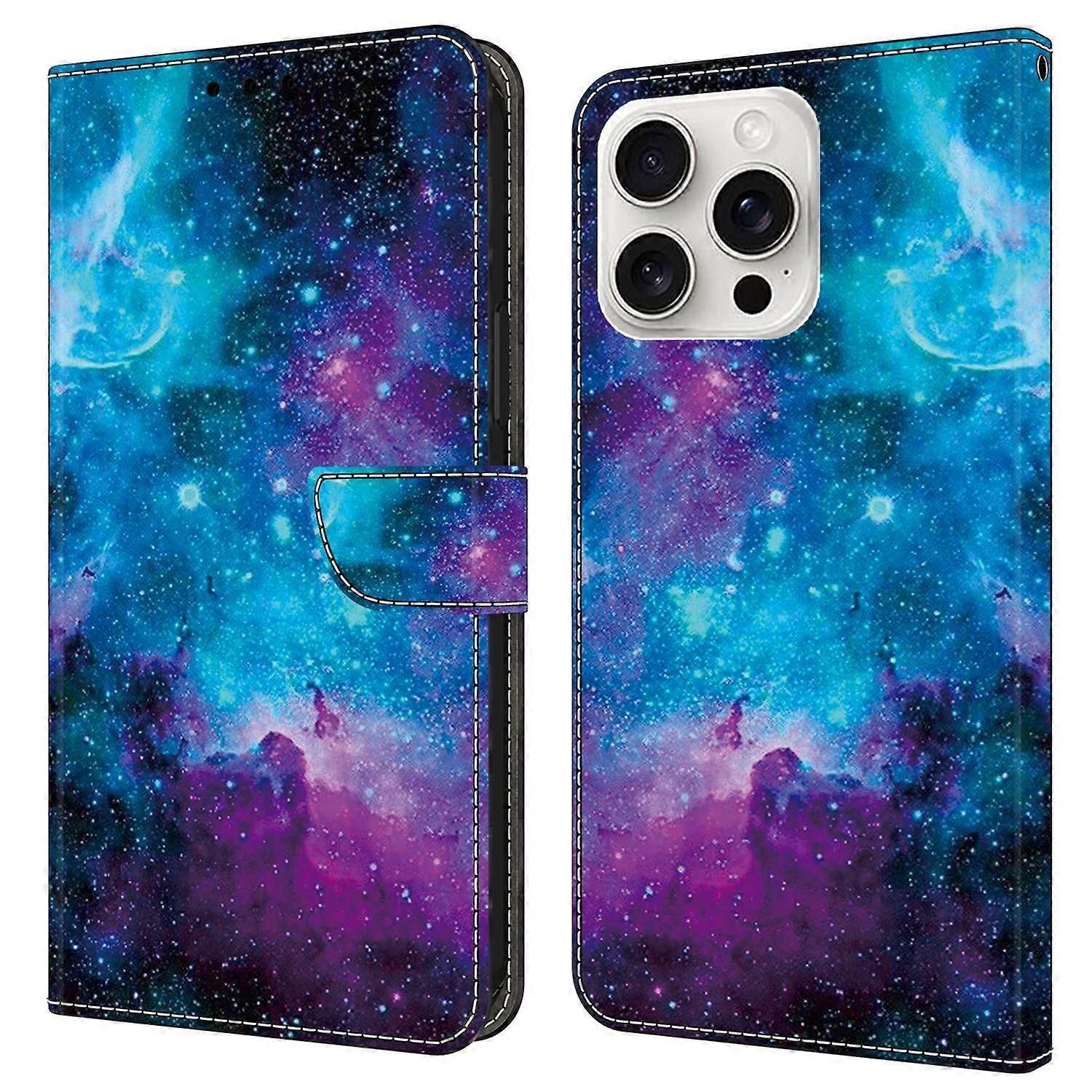 For iPhone 16 Pro Max Case Pattern Printed Protective Leather Flip Phone Case - Starry Sky