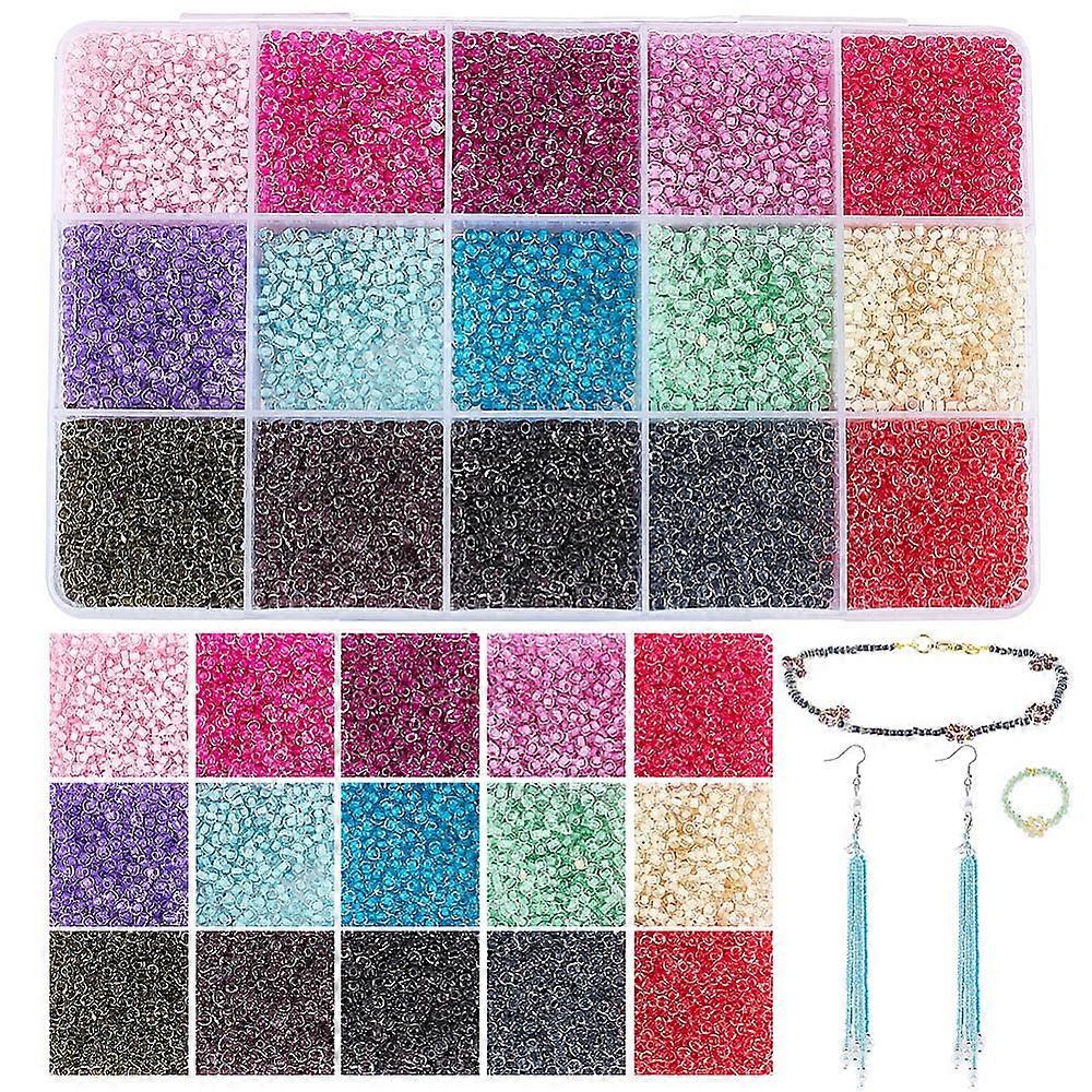 12000Pcs 15 Colors 12 0 Glass Seed Beads Transparent Inside Colours Round Mixed Color