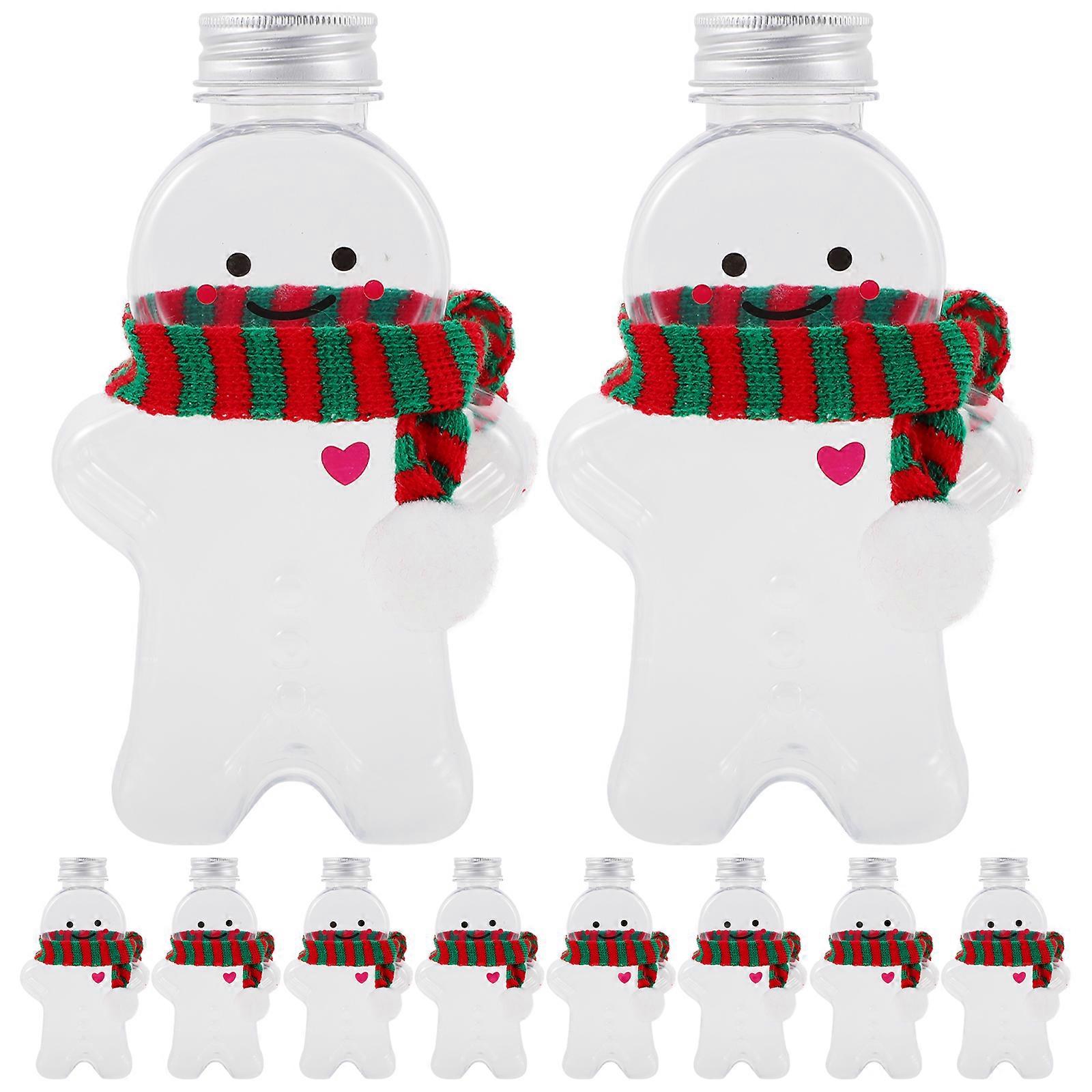10 Sets Christmas Bottles Xmas Gingerbread Man Beverage Bottles Juice Bottles with Scarves