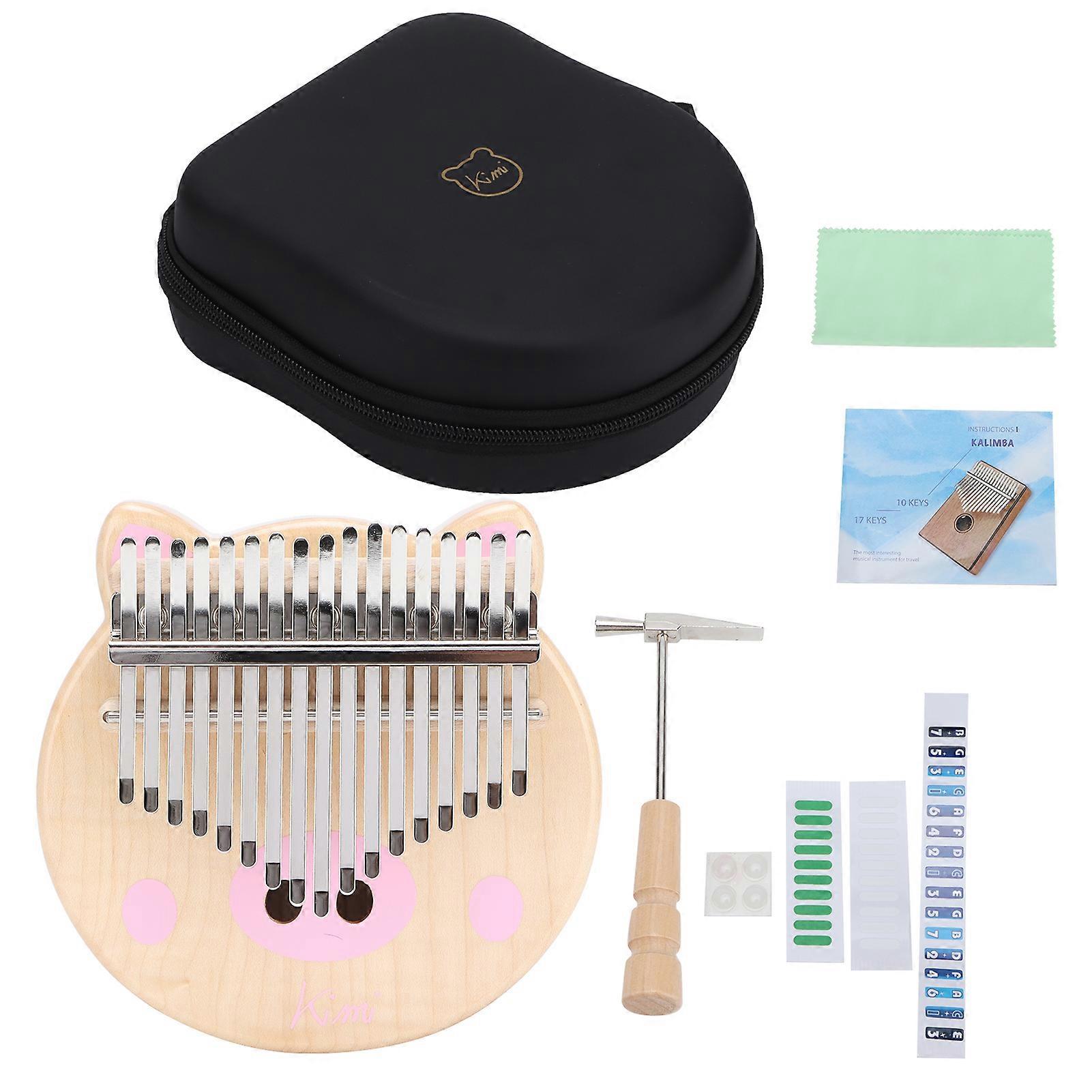 Thumb Piano Protable Finger Musical Instrument with Pink Pig Design Maple Wood M5